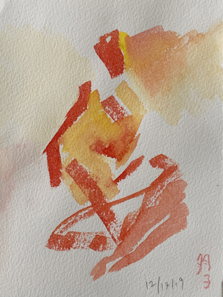 Small Watercolor Painting Figure Red