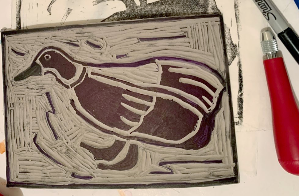 Hand-Printed Organic Tote Bag (Duck)- Long Handle - Image 4