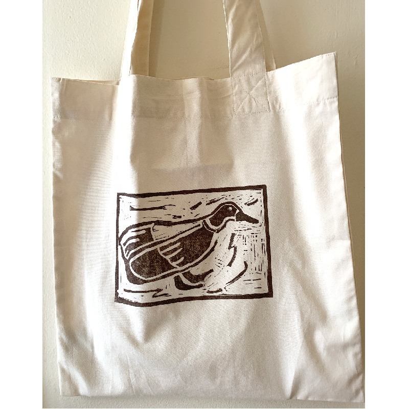 Hand-Printed Organic Tote Bag (Duck)- Long Handle - Image 2