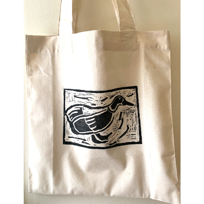 Hand-Printed Organic Tote Bag (Duck)- Long Handle