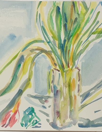 Watercolor painting "Tulips and a Gem Rock"